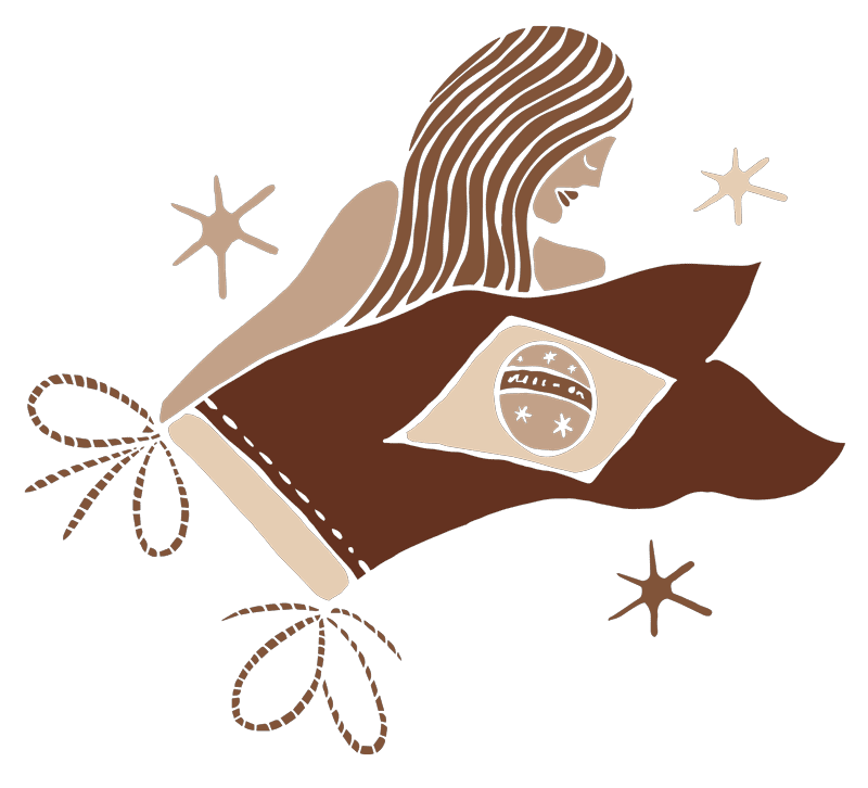 An animated image of a woman holding a flag, stars glimmer behind her